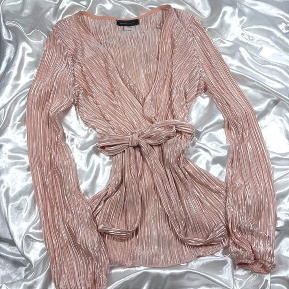y2k pleated Wrap Top Pink Touch Me Shimmer Tie Waist 1X